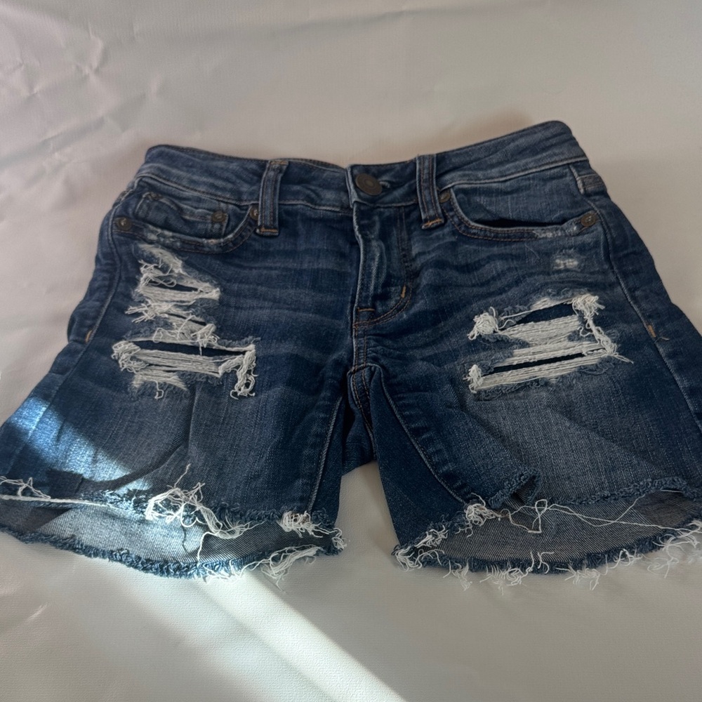American Eagle Outfitters Blue Distressed Jean Shorts